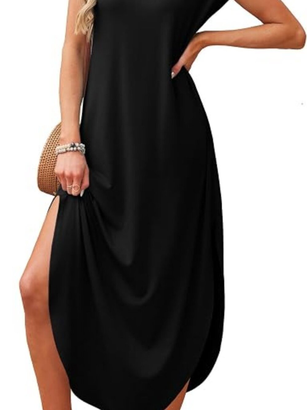 RUMIA Summer Maxi Dresses for Women Cap Sleeve Long Sundress with Pockets - Picture 3 of 4